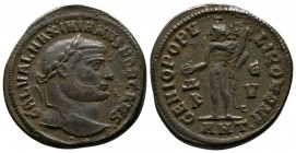 Maximianus 286-305 AD. Æ (27mm-8,12g). Antiochia mint, 300-1 AD. GAL VAL MAXIMIANVS NOB CAES. / GENIO POPV-LI ROMANI. Genius standing left, holding pa...
