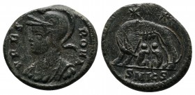 Mysia, Cyzicus. 332-354 AD. Æ 3/4. (16mm-2,50g). Struck 332-335 AD. VRBS ROMA. Laureate and helmeted bust of Roma left, wearing imperial cloak, scepte...
