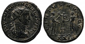 Numerian, AD 283-284. Antoninianus (19mm-4.09g). Cyzicus. IMP C M AVR NVMERIANVS P F AVG, radiate and cuirassed bust right / VIRTVS AVGGG, Numerian st...