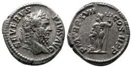 Septimius Severus, AD 193-211. AR Denarius (18mm-3.21g). Rome. SEVERVS PIVS AVG, Laureate head right. / P M TR P XVII COS III PP, Neptune standing lef...