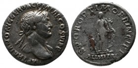 Trajan 98-117 AD. AR Denarius (18mm-2,83). Rome mint. Struck c.112-114 AD. IMP TRAIANO AVG GER DAC P M TR P COS VI P P. Bust of Trajan, laureate, drap...