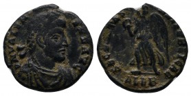 Valentinian I, 364-375 AD. Alexandreia mint. Æ (15mm-2,18g). D N VALENTINIANVS P F AVG, diademed, draped and cuirassed bust right. / SECVRITAS - REI P...