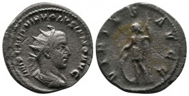 Volusian. 251-253 AD. AR Antoninianus (21mm-1,92g). Rome mint. IMP CAE C VIB VOLVSIANO AVG. Radiate, draped and cuirassed bust right / VIRTVS AVGG. Vi...