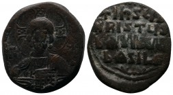 Basil II and Constantine VIII, 976-1025 AD. Æ (27mm-12,31g). Class A2 Anonymous Follis. Constantinople. Facing bust of Christ wearing nimbus and holdi...