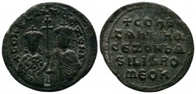 Constantine VII & Zoe, 913-959 AD. Æ (28mm-5,40g). Follis of Constantinople. +COhS/tAhtIhO'. Cross between Constantine & Zoe // CE ZOH bA/SILIS RO/MEO...