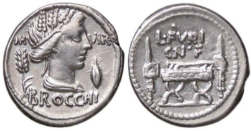 ROMANE REPUBBLICANE - FURIA - L. Furius Cn. F. Brocchus (63 a.C.) - Denario - Te...