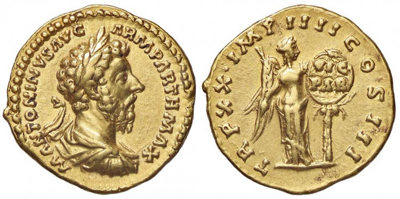 ROMANE IMPERIALI - Marco Aurelio (161-180) - Aureo - Busto laureato, drappeggiat...