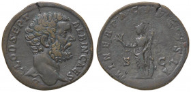 ROMANE IMPERIALI - Clodio Albino (193-195) - Sesterzio - Testa a d. /R Minerva stante a s. con ramo d'ulivo e scettro, ai suoi piedi uno scudo C. 49; ...