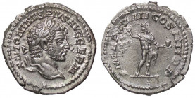 ROMANE IMPERIALI - Caracalla (198-217) - Denario - Testa laureata a d. /R Il Sole radiato di fronte e la testa a s. con globo e la mano d. alzata C. 2...