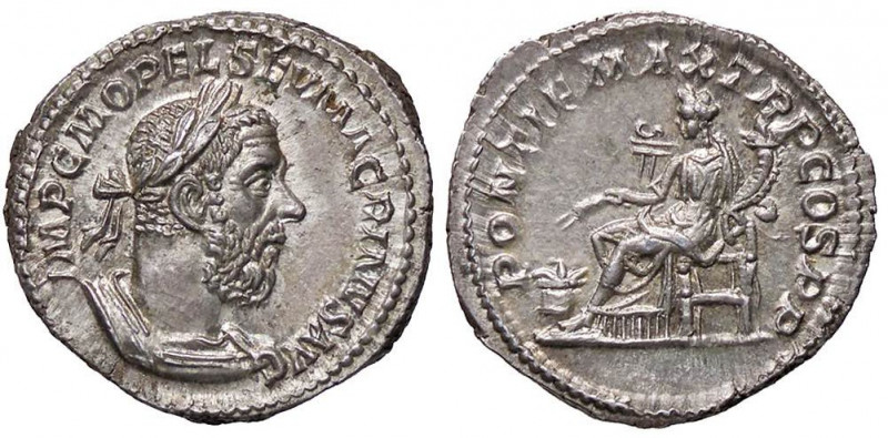 ROMANE IMPERIALI - Macrino (217-218) - Denario - Busto laureato e drappeggiato a...
