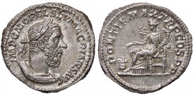 ROMANE IMPERIALI - Macrino (217-218) - Denario - Busto laureato e drappeggiato a d. /R L'Abbondanza seduta a s. con spighe e cornucopia, ai suoi piedi...