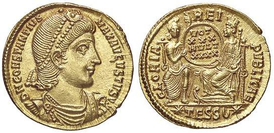 ROMANE IMPERIALI - Costanzo II (337-361) - Solido (Tessalonica) - Busto diademat...