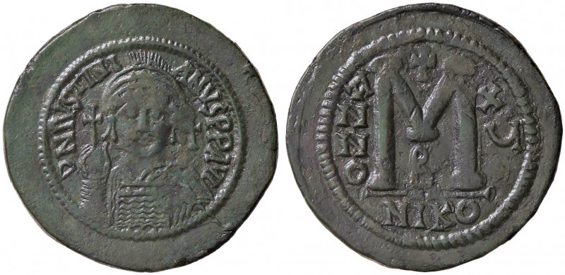 BIZANTINE - Giustiniano I (527-565) - Follis (Nicomedia) - Busto di fronte con g...