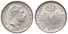 ESTERE - FILIPPINE - Alfonso XII (1874-1886) - 10 Centavos 1885 Kr. 148 AG Escrescenza di metallo al R/ a ore 3
FDC

Escrescenza di metallo al R/ a...
