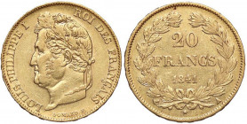ESTERE - FRANCIA - Luigi Filippo I (1830-1848) - 20 Franchi 1841 A Kr. 750.1 (AU g. 6,44)
BB+