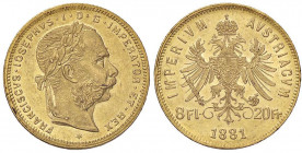 ESTERE - UNGHERIA - Francesco Giuseppe (1848-1916) - 8 Fiorini 1881 Kr. 467 (AU g. 6,46)
qFDC
