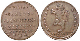ZECCHE ITALIANE - BOLOGNA - Pio VI (1775-1799) - 2 Baiocchi 1796 CNI 336; Munt. 248a var. I R (CU g. 21,33)
BB+
