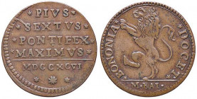 ZECCHE ITALIANE - BOLOGNA - Pio VI (1775-1799) - Mezzo baiocco 1796 CNI 343; Munt. 278 (CU g. 5,3)
qSPL