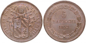 ZECCHE ITALIANE - BOLOGNA - Pio IX (1846-1866) - 5 Baiocchi 1852 A. VII Gig. 191 R CU
qFDC