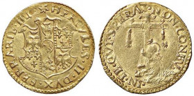 ZECCHE ITALIANE - FERRARA - Ercole II d'Este (1534-1559) - Scudo d'oro del Sole - Stemma a targa coronato /R La Maddalena che abbraccia la croce CNI 2...