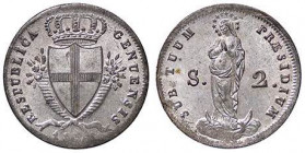 ZECCHE ITALIANE - GENOVA - Repubblica Genovese (1814) - 2 Soldi 1814 Pag. 33; Mont. 114 (MI g. 2,1) Debolezze di conio
FDC

Debolezze di conio