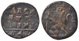 ZECCHE ITALIANE - SOLFERINO - Carlo Gonzaga (1639-1678) - Quattrino 1643 CNI 53/56; MIR 971/1 RR (CU g. 1,56)Rara variante, SVL-FARINI, anziché SVLFA-...