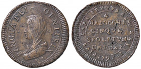 ZECCHE ITALIANE - SPOLETO - Pio VI (1775-1799) - Madonnina 1797 CNI 1; Munt. 417 RRR (CU g. 17,04)Contorno a meandri Porosità - Buona conservazione pe...