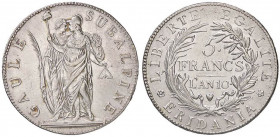 ZECCHE ITALIANE - TORINO - Repubblica Subalpina (1800-1802) - 5 Franchi AN 10 Pag. 6; Mont. 10 R (AG g. 24,99)
SPL