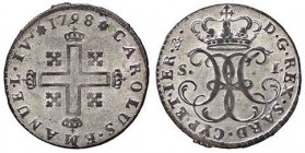 SAVOIA - Carlo Emanuele IV (1796-1800) - Soldo 1798 CNI 15; Mont. 26 MI Ottima argentatura
qFDC

Ottima argentatura