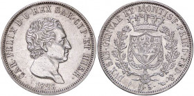 SAVOIA - Carlo Felice (1821-1831) - 5 Lire 1828 T Pag. 75; Mont. 65 AG
SPL/qFDC