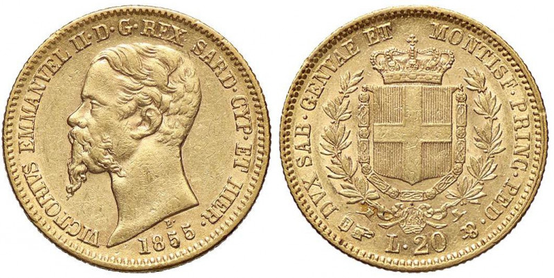 SAVOIA - Vittorio Emanuele II (1849-1861) - 20 Lire 1855 T Pag. 347; Mont. 12 AU...