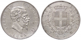 SAVOIA - Vittorio Emanuele II Re d'Italia (1861-1878) - 5 Lire 1865 T Pag. 487; Mont. 167 R AG Colpetto e minimi segnetti
qSPL/SPL

Colpetto e mini...
