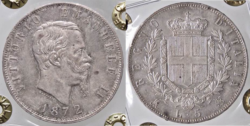SAVOIA - Vittorio Emanuele II Re d'Italia (1861-1878) - 5 Lire 1872 M Pag. 494; ...