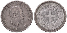 SAVOIA - Vittorio Emanuele II Re d'Italia (1861-1878) - 2 Lire 1861 T Stemma Pag. 504; Mont. 192 RRR AG
MB