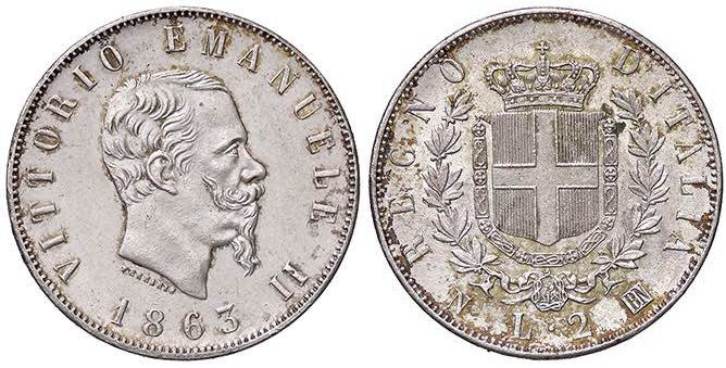 SAVOIA - Vittorio Emanuele II Re d'Italia (1861-1878) - 2 Lire 1863 N Stemma Pag...