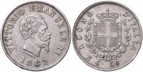 SAVOIA - Vittorio Emanuele II Re d'Italia (1861-1878) - 50 Centesimi 1862 N Stemma Pag. 523; Mont. 213 R AG
SPL