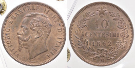 SAVOIA - Vittorio Emanuele II Re d'Italia (1861-1878) - 10 Centesimi 1862 M Pag. 538; Mont. 229 CU Ex Inasta 32, lotto 1680 - Sigillata con il cartell...