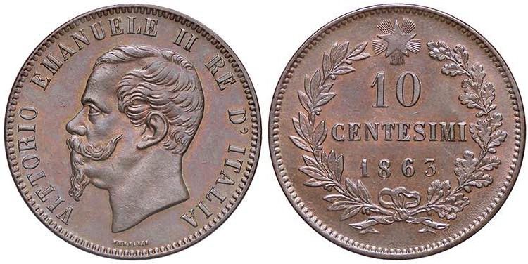 SAVOIA - Vittorio Emanuele II Re d'Italia (1861-1878) - 10 Centesimi 1863 Pag. 5...