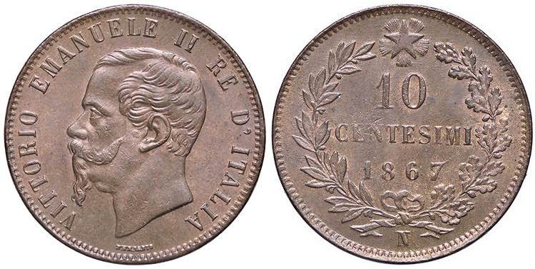SAVOIA - Vittorio Emanuele II Re d'Italia (1861-1878) - 10 Centesimi 1867 N Pag....
