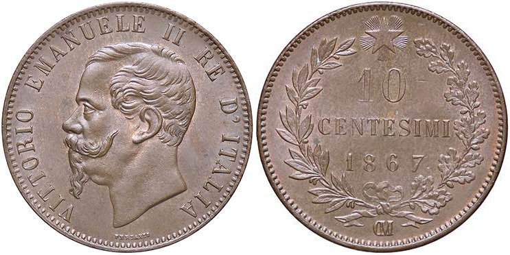 SAVOIA - Vittorio Emanuele II Re d'Italia (1861-1878) - 10 Centesimi 1867 OM Pag...