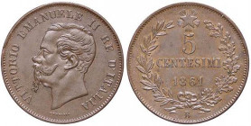 SAVOIA - Vittorio Emanuele II Re d'Italia (1861-1878) - 5 Centesimi 1861 B Pag. 551; Mont. 247 RR CU
SPL+