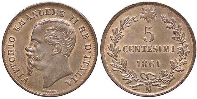 SAVOIA - Vittorio Emanuele II Re d'Italia (1861-1878) - 5 Centesimi 1861 N Mont....