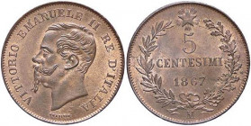 SAVOIA - Vittorio Emanuele II Re d'Italia (1861-1878) - 5 Centesimi 1867 M Pag. 555; Mont. 251 CU
FDC