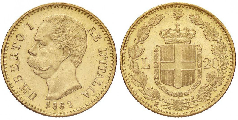 SAVOIA - Umberto I (1878-1900) - 20 Lire 1882 Mont. 17b RRR AU 1 rovesciato e ri...