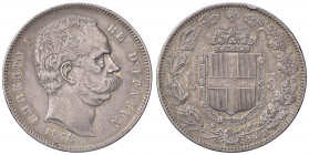 SAVOIA - Umberto I (1878-1900) - 5 Lire 1878 Pag. 589; Mont. 32 RR AG Colpetto
BB

Colpetto