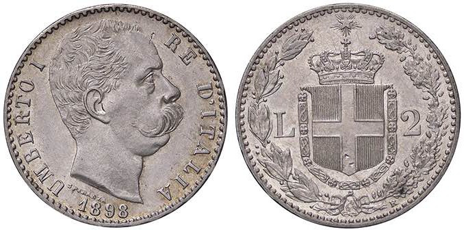 SAVOIA - Umberto I (1878-1900) - 2 Lire 1898 Pag. 599; Mont. 44 R AG Segnetto al...
