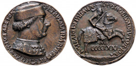 MEDAGLIE - PERSONAGGI - Pietro Maria II Rossi, Conte di Torrechiara (1413-1482) - Medaglia 1451 - Busto a d con cappello /R Piermaria in armtura a cav...