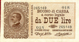 CARTAMONETA - BUONI DI CASSA - Vittorio Emanuele III (1900-1943) - 2 Lire 19/08/1914 - Serie 1-20 Alfa 30; Lireuro 7A R Dell'Ara/Righetti
SPL+

Del...