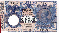 CARTAMONETA - BIGLIETTI DI STATO - Vittorio Emanuele III (1900-1943) - 5 Lire 20/12/1925 - Serie 6001-(7700) Alfa 57; Lireuro 12G RRR Maltese/Rosi Ber...