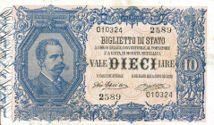 CARTAMONETA - BIGLIETTI DI STATO - Vittorio Emanuele III (1900-1943) - 10 Lire 11/10/1915 - Serie 2561-2590 (Esercito) Alfa 78A; Gav. 79 RR Giu. Dell'...
